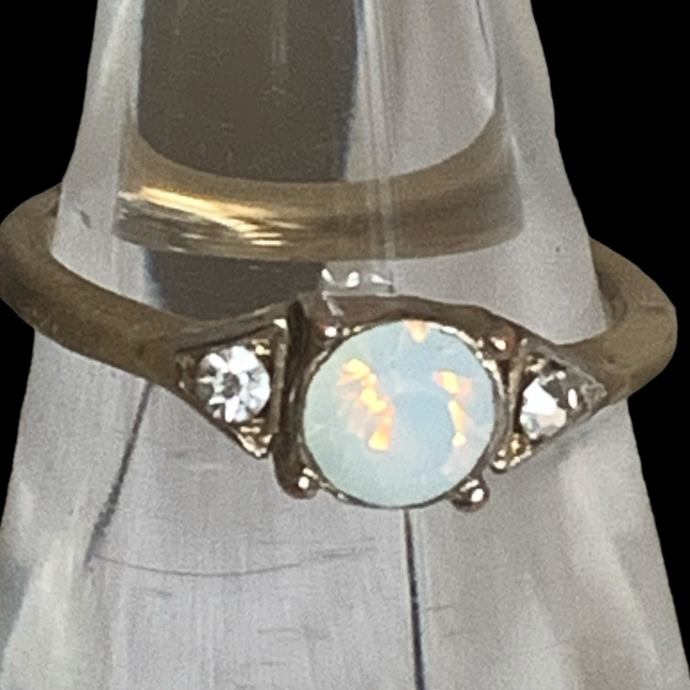 Crystal Simulated Opal & Clear Crystal Gold Plated Fashion Woman’s Ring Jewelry - Picture 2 of 5